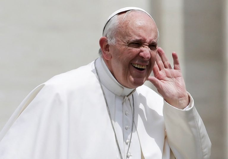 Pope Francis gestures at the end of the weekly audience in Saint Peter's Square at the Vatican